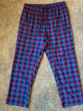 Nautica Flannel Pajama Pants Mens L Blue Plaid Soft Drawstring Lounge Sleepwear